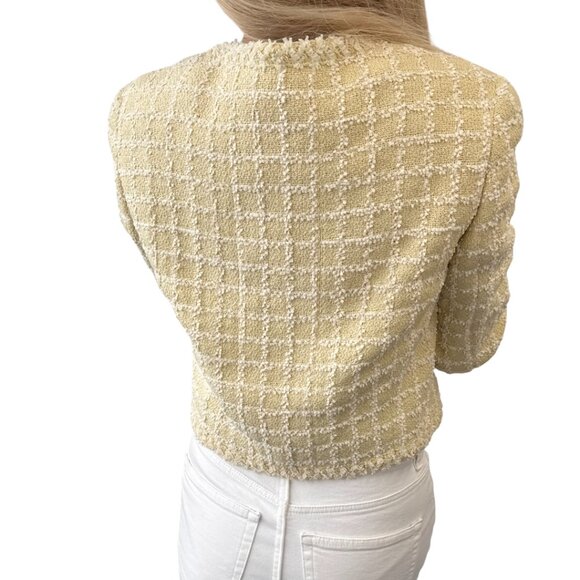 CHANEL Vintage 94P CC Mark Logo Tweed Jacket #38 Yellow White Cotton  [106374] - Picture 4 of 12